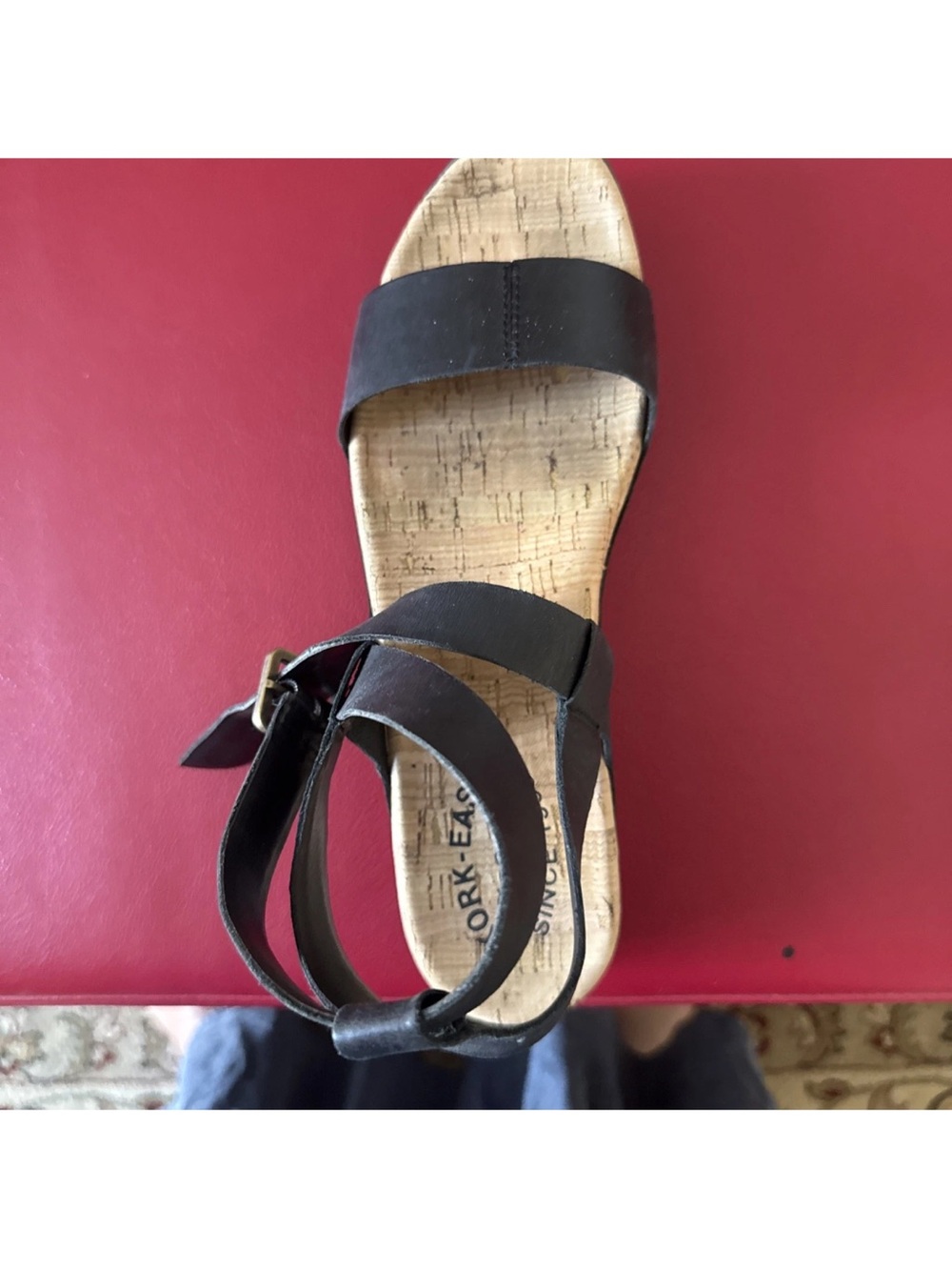 Kork-Ease Black Leather Cork Footbed Ankle-Strap Sandals